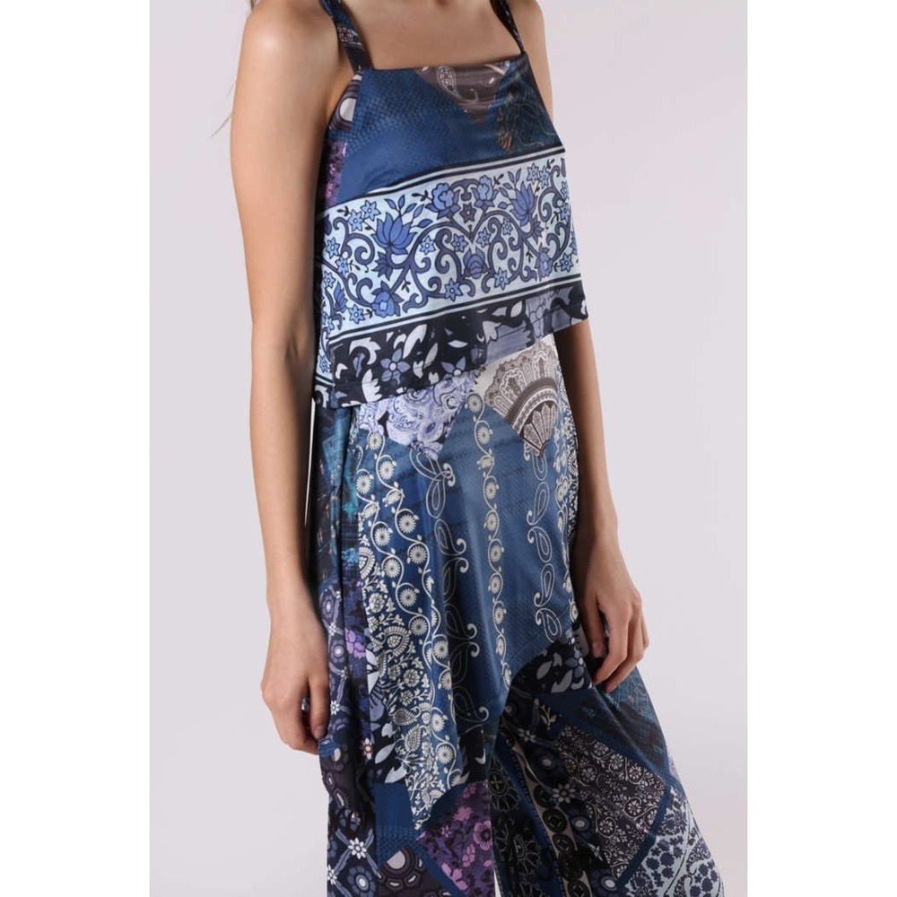 Desigual Candice Jumpsuit M Blue Floral Paisley Patchwork Artsy Bohemian Hippie - Picture 4 of 16